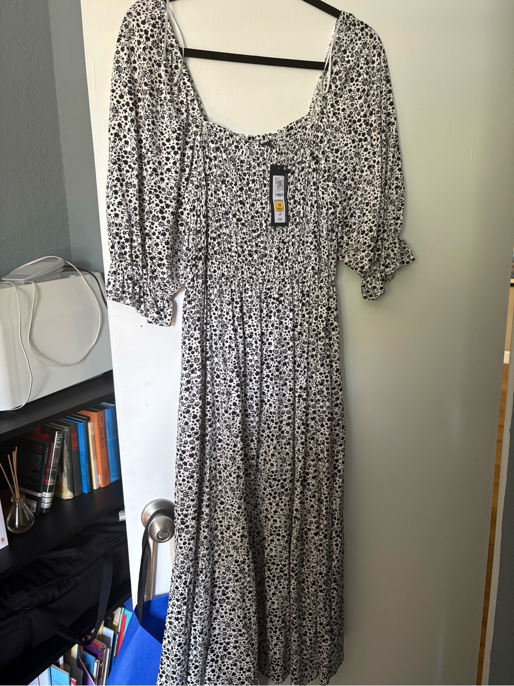 Marks & Spencer Black and White Floral Smocked Maxi Dress